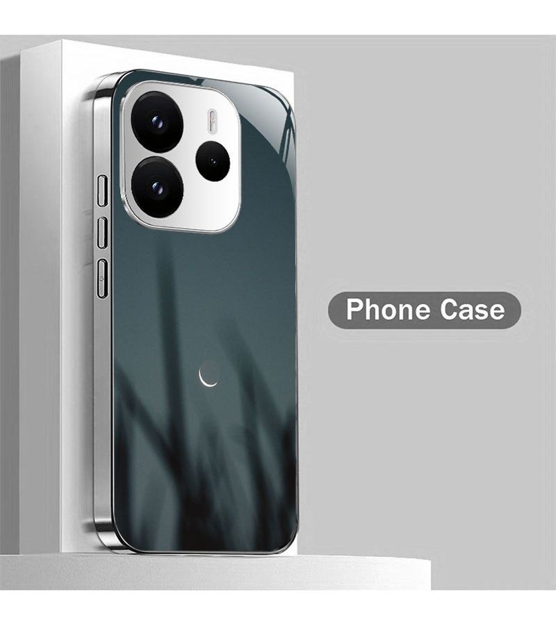 Colorful Silvery Electroplated Tempered Glass Phone Case With Night Crescent Pattern For Redmi 13C 5G Stylish Minimalist Design - Image 5