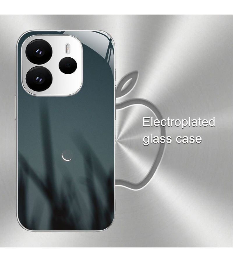 Colorful Silvery Electroplated Tempered Glass Phone Case With Night Crescent Pattern For Redmi 13C 5G Stylish Minimalist Design - Image 4