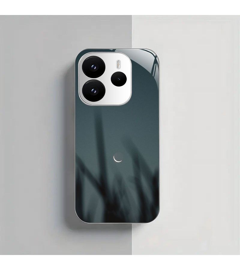 Colorful Silvery Electroplated Tempered Glass Phone Case With Night Crescent Pattern For Redmi 13C 5G Stylish Minimalist Design - Image 2