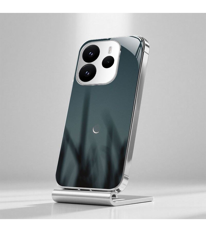 Colorful Silvery Electroplated Tempered Glass Phone Case With Night Crescent Pattern For Redmi 13C 5G Stylish Minimalist Design - Image 3