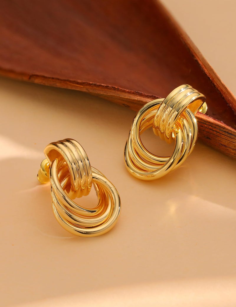 sailimue 14K Gold Plated Knot Statement Earrings for Women Hypoallergenic Chunky Drop Dangle Earrings - Lightweight Fashion Accessories Gold Jewelry Gifts for Womens Trendy - Image 2