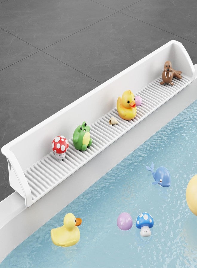 NFETLLD 3 Ft Bathtub Splash Guard for Tub Kids, Bath Tub Toy Holder Storage Play Shelf, Longer Silicone Water Splash Guard for Bathtub with Strong Suction Cups, No Mess Water Spill in Bathroom, White - Image 1