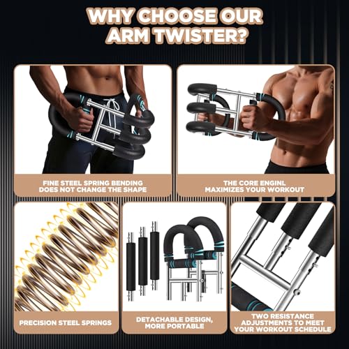 Laapee Twister Arm Trainer, 9-Level Adjustable 20-270lbs Chest Workout Equipment with Grip Strength Trainer, Arm Trainer for Men Women, Home Gym Arm Exerciser to Build Biceps, Chest & Grip Strength - Image 5