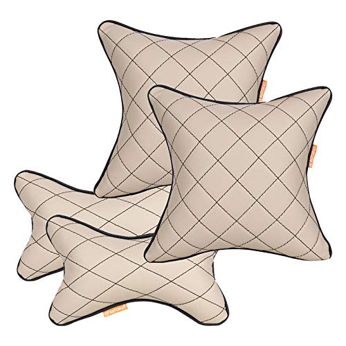 Autofit Double Quilted Combo Set of Car Neck Rest Pillow and Cushion (Set of 4, Beige and Black) - Image 4
