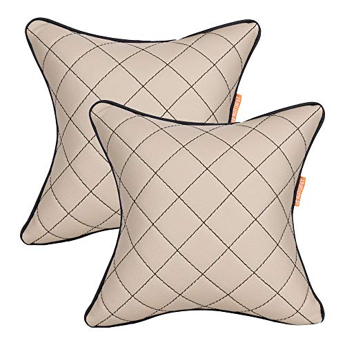 Autofit Double Quilted Combo Set of Car Neck Rest Pillow and Cushion (Set of 4, Beige and Black) - Image 2