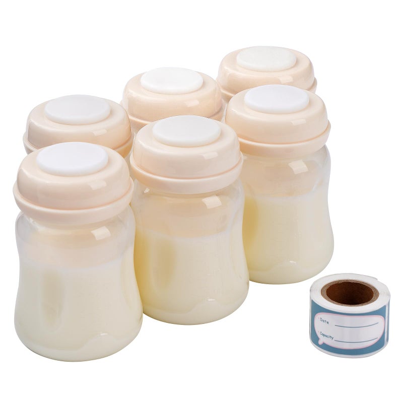 Phanpy Breast Milk Storage Bottles 6pcs with Handwriting Stickers, 6oz Breastmilk Storage Containers for Fridge, Wide Neck Breast Milk Freezer Storage Organizer, Compatible with Phanpy Breast Pump - Image 1