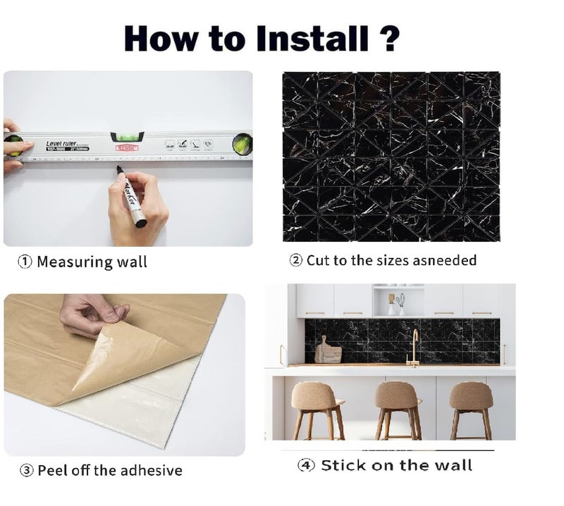 JILMAJ JILMAJ 12 x 12 Chex Foam Tiles Peel and Stick SelfAdhesive Waterproof PE Foam Tile Stickers Panels Designed Wall Panel 3D Check Pattern Stylish Marble Floor Tiles Black 2 PCS  - Image 3