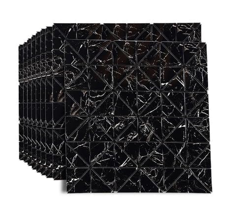 JILMAJ JILMAJ 12 x 12 Chex Foam Tiles Peel and Stick SelfAdhesive Waterproof PE Foam Tile Stickers Panels Designed Wall Panel 3D Check Pattern Stylish Marble Floor Tiles Black 2 PCS  - Image 4