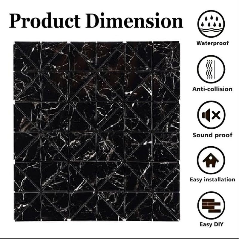 JILMAJ JILMAJ 12 x 12 Chex Foam Tiles Peel and Stick SelfAdhesive Waterproof PE Foam Tile Stickers Panels Designed Wall Panel 3D Check Pattern Stylish Marble Floor Tiles Black 2 PCS  - Image 2