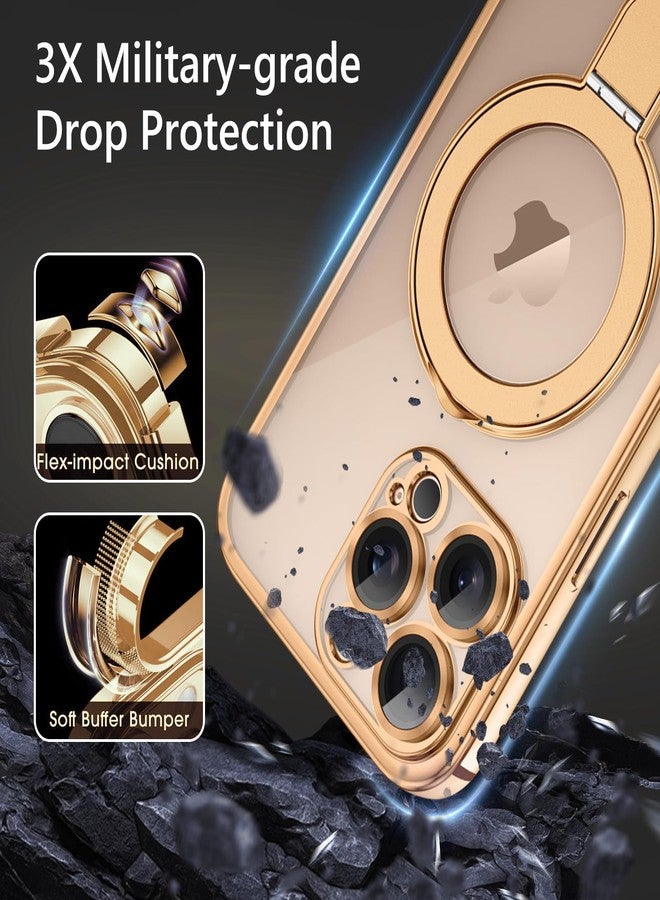 جراب GUAGUA لهاتف iPhone 16 Pro Max مع حامل، جرابات مغناطيسية شفافة بحافة مطلية بحلقة غير مرئية وحامل رفيع ومضاد للصدمات ومسند لهاتف iPhone 16 Pro Max 6.9 بوصة، ذهبي تيتانيوم صحراوي - Image 5