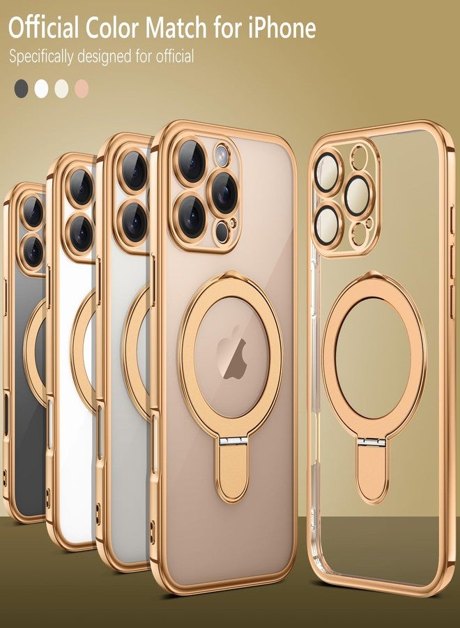 جراب GUAGUA لهاتف iPhone 16 Pro Max مع حامل، جرابات مغناطيسية شفافة بحافة مطلية بحلقة غير مرئية وحامل رفيع ومضاد للصدمات ومسند لهاتف iPhone 16 Pro Max 6.9 بوصة، ذهبي تيتانيوم صحراوي - Image 4
