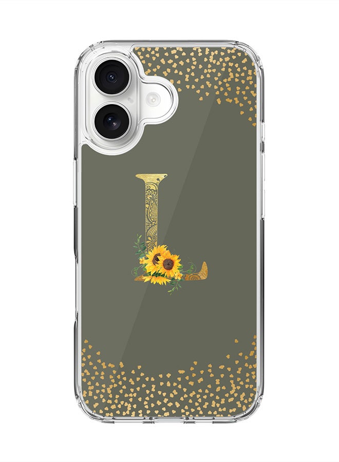 Stylizedd Classic Clear MagSafe Case for iPhone 17 , Hybrid Soft Case Flexible Edges Anti Drop TPU PC Gel Thin Transparent Cover [ Designed for iPhone 17 ] - Custom Monogram Initial Letter Floral Pattern Alphabet - L  (Olive Green )