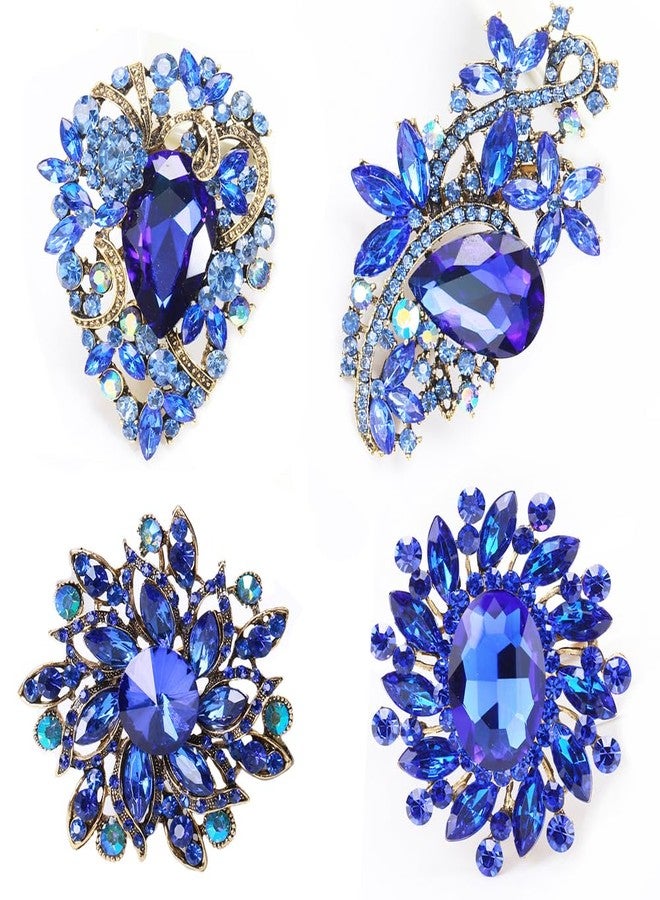 Ezing 4Pcs Brooch Lot with Large Big Size Rhinestone Crystal Fashion Jewelry (w) - Image 1