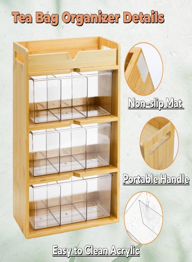 Tlence 4 Tier Tea Organizer for Tea Bags, 15.5"Tea Bag Holder with Acrylic Drawer, Tea Storage Station for Countertop, Bamboo Tea Rack for Sugar Packets, Sweeteners, Creamers for Kitchen Pantry - Image 3