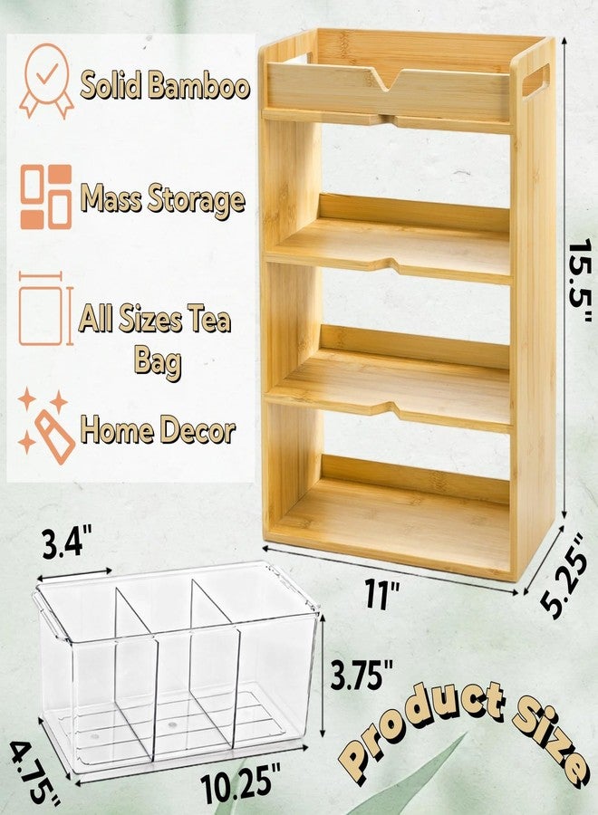 Tlence 4 Tier Tea Organizer for Tea Bags, 15.5"Tea Bag Holder with Acrylic Drawer, Tea Storage Station for Countertop, Bamboo Tea Rack for Sugar Packets, Sweeteners, Creamers for Kitchen Pantry - Image 2