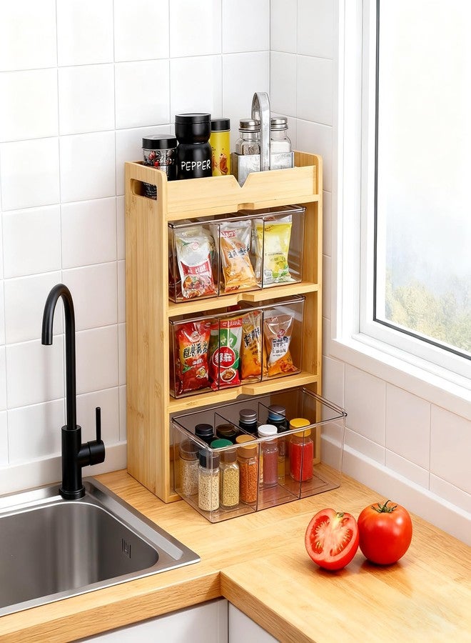 Tlence 4 Tier Tea Organizer for Tea Bags, 15.5"Tea Bag Holder with Acrylic Drawer, Tea Storage Station for Countertop, Bamboo Tea Rack for Sugar Packets, Sweeteners, Creamers for Kitchen Pantry - Image 5