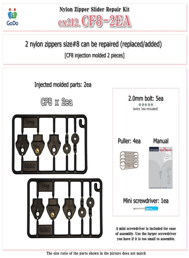 GODO CF8-2EA Nylon Zipper Slider Repair Replacement Kits - #8 Single or Double Puller - Image 3