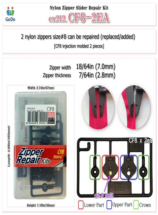 GODO CF8-2EA Nylon Zipper Slider Repair Replacement Kits - #8 Single or Double Puller - Image 2