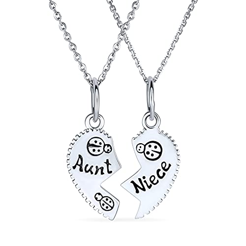 Bling Jewelry 2 PCS Best Friend Aunt Niece Split Broken Puzzle Heart Break Apart Pendant Necklace For Women For Teen Sterling Silver - Image 1