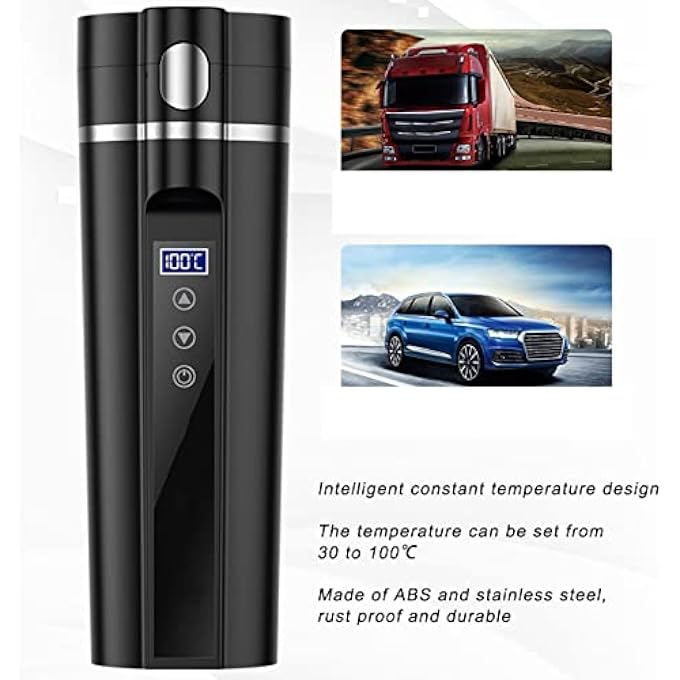 Goshyda Electric Kettle For Car 450Ml Portable Electric Heated Travel Mug Smart Temperature Control Stainless Steel Hot Water Boiler Car Cup Fast Boiling Water For Travel Camping - Image 3