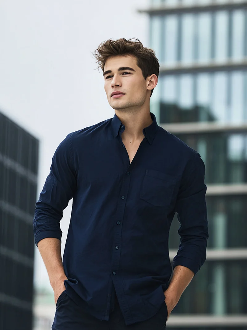 Urbano Fashion Men's Navy Cotton Full Sleeve Regular Fit Casual Solid Shirt