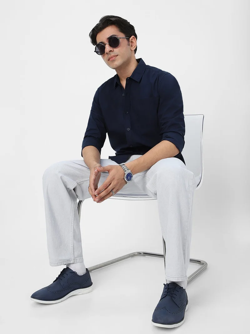 Urbano Fashion  Urbano Fashion Men's Navy Cotton Full Sleeve Regular Fit Casual Solid Shirt for Men | Best Price UAE