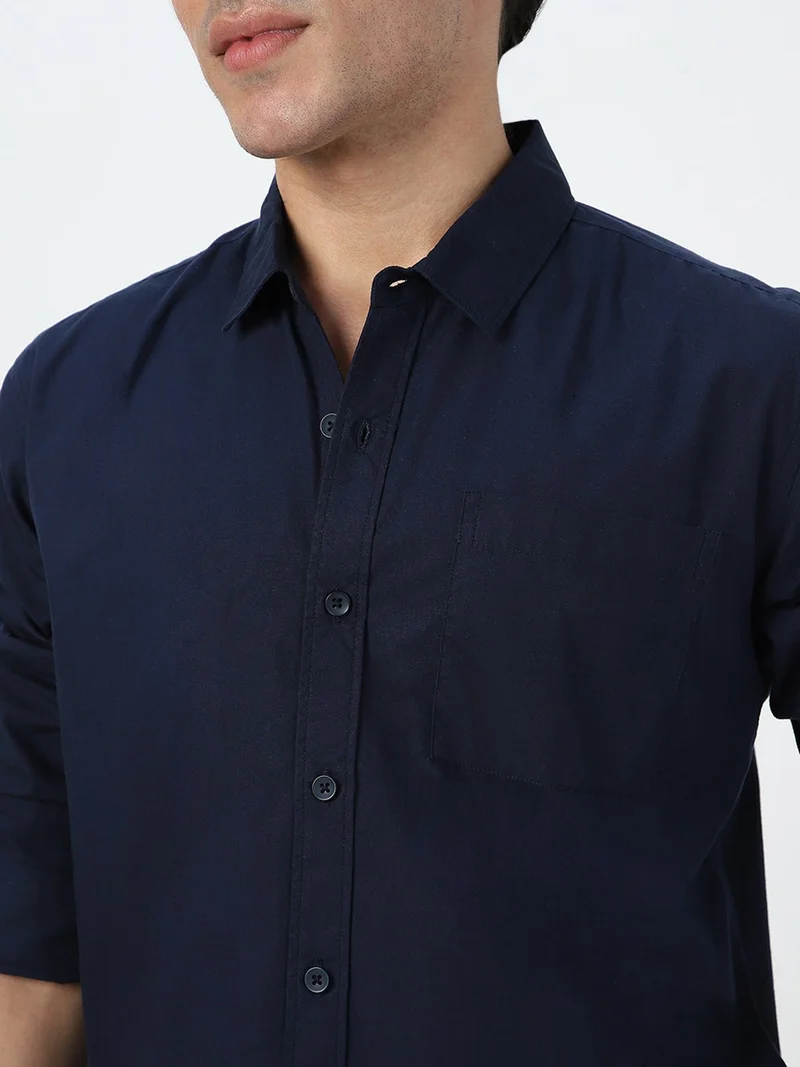 Urbano Fashion  Urbano Fashion Men's Navy Cotton Full Sleeve Regular Fit Casual Solid Shirt for Men | Best Price UAE