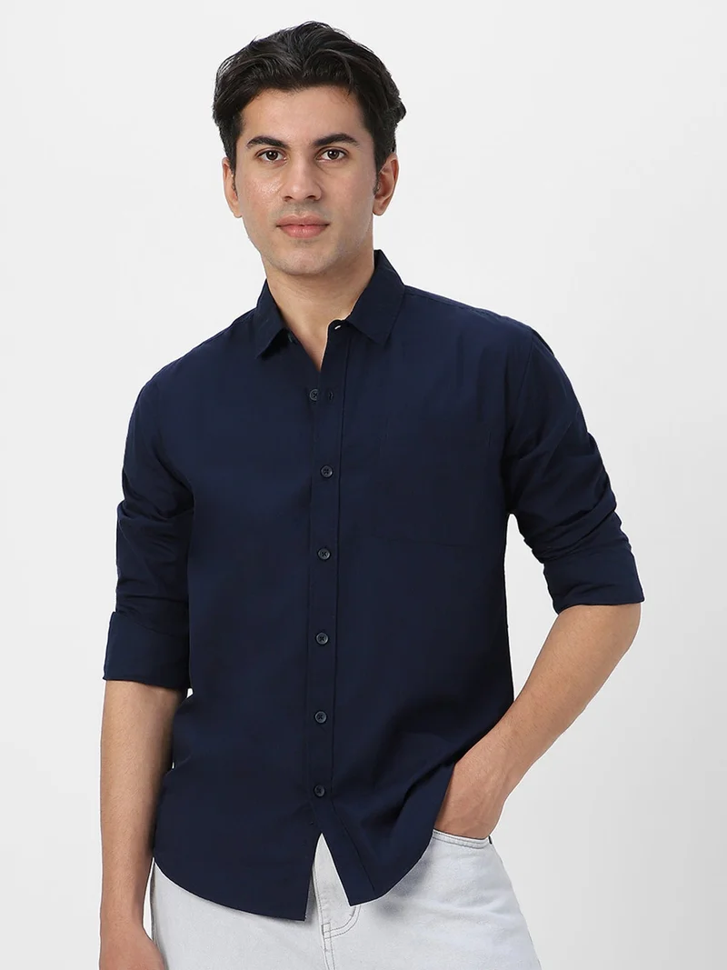 Urbano Fashion  Urbano Fashion Men's Navy Cotton Full Sleeve Regular Fit Casual Solid Shirt for Men | Best Price UAE