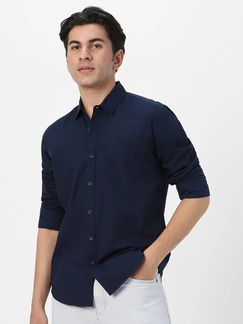 Urbano Fashion  Urbano Fashion Men's Navy Cotton Full Sleeve Regular Fit Casual Solid Shirt for Men | Best Price UAE