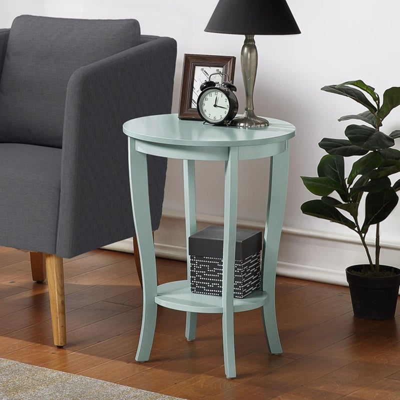 Convenience Concepts American Heritage Round End Table with Shelf, Sea Foam - Image 2