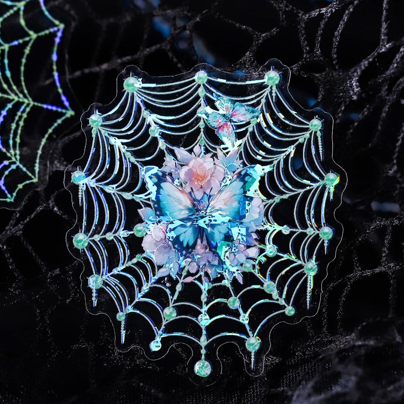 YOKSAS 40 Pcs Large Holographic Spider Web Stickers â€“ Transparent Waterproof Scrapbooking Stickers for Journaling,Resin Art,DIY Crafts,Junk Journals,Halloween Decorations - Image 3