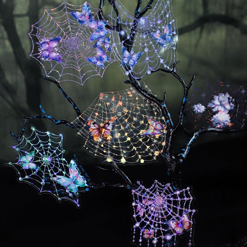 YOKSAS 40 Pcs Large Holographic Spider Web Stickers â€“ Transparent Waterproof Scrapbooking Stickers for Journaling,Resin Art,DIY Crafts,Junk Journals,Halloween Decorations - Image 2