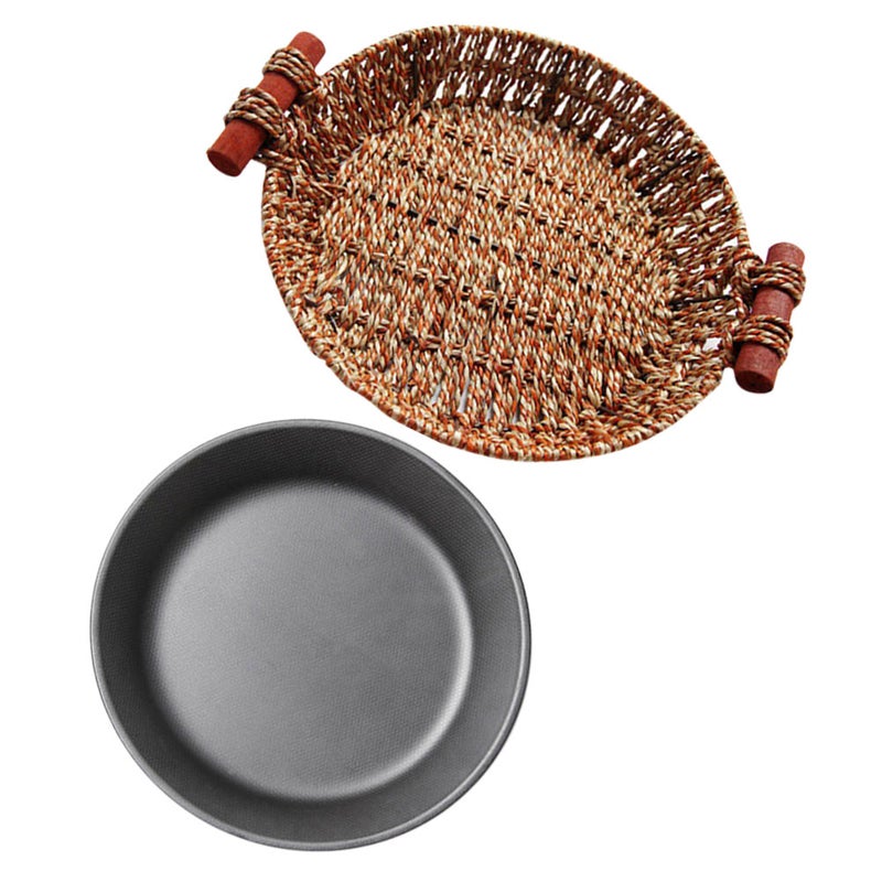 🍳 طبق ستيك دائري مع سلة خوص للاستخدام المنزلي مناسب للطعام حفظ الحرارة وغير لاصق ٢ قطعة - Image 5