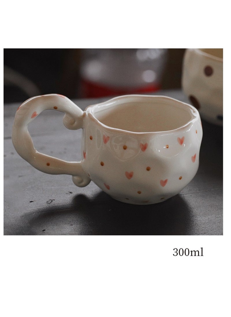 Qahwa 300ml ceramic mug decorated with brown dots and pink delicate hearts for serving hot drinks  - Image 3