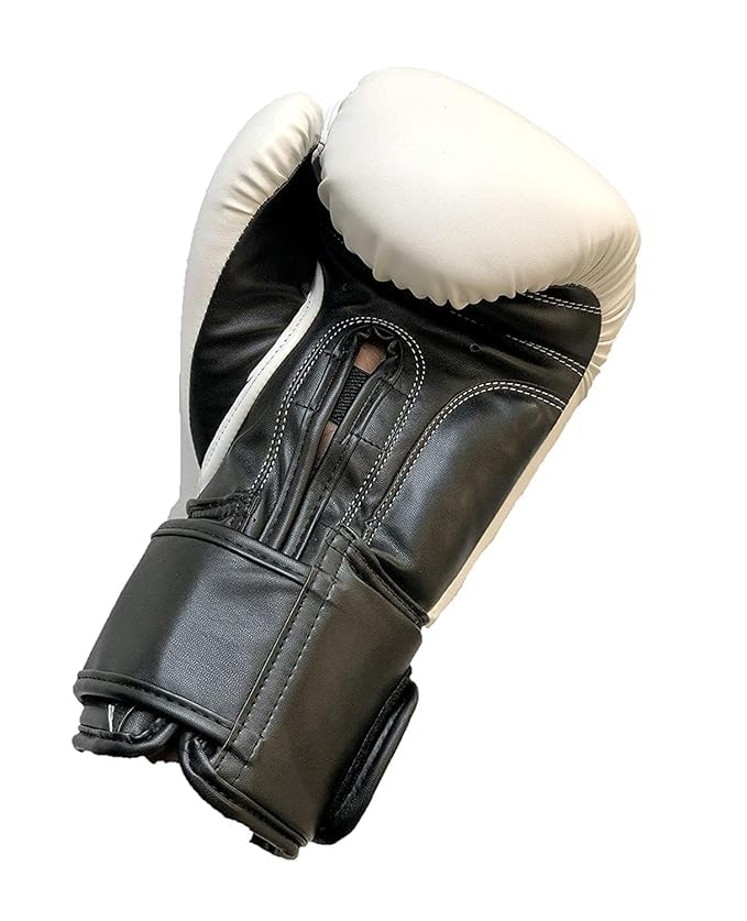LEW White/Black Boxing Gloves for Training/Muaythai/Punching Bag/Sparring with a Pair of Hand Wraps (White, 12 OZ) - Image 4
