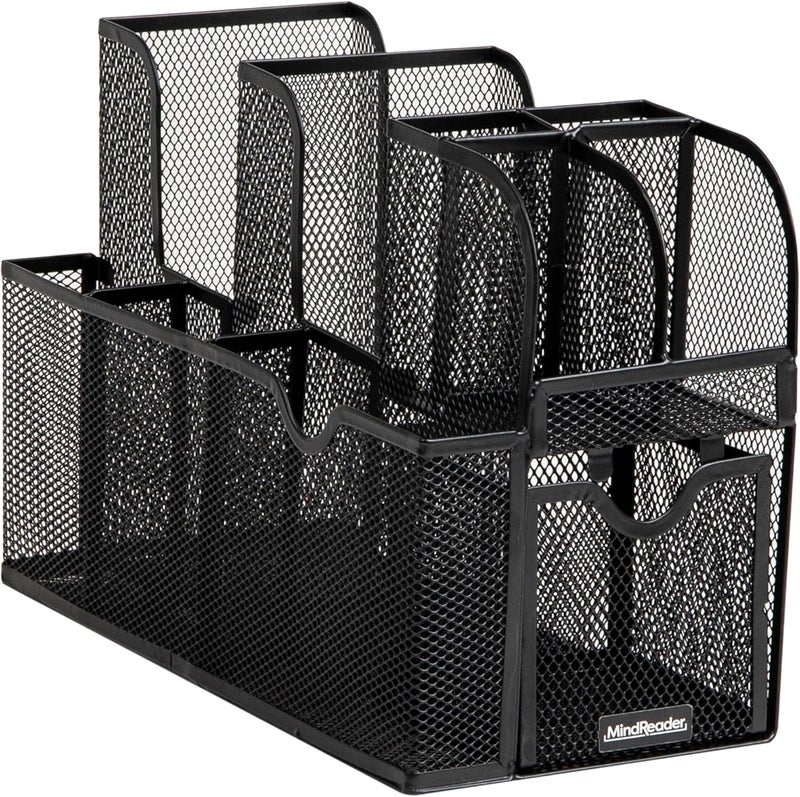 Mind Reader Coffee Condiment and Accessories Caddy Organizer, for Cups, Stirrers, Snacks, Sugars, etc., Black Mesh - Image 5