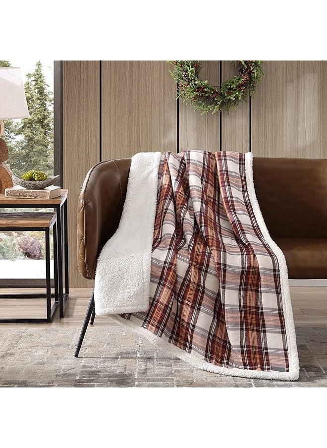 Eddie Bauer - Throw Blanket Super Soft Reversible Sherpa Fleece Bedding Ideal And White Elephant Gifts Cozy Plaid Throw Blankets For Couch Edgewood Red Throw - Image 1