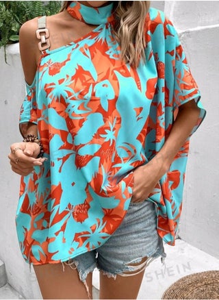 SHEIN  Floral Print Asymmetrical Neck Chain Detail Blouse - pzsku/ZC9D2EDD827A8F57E229EZ/45/_/1729584932/41c55117-76cd-4dbb-b1e2-f7137647926b