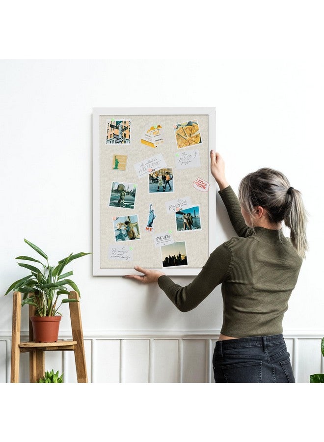 Board2by White Cork Board Bulletin Board with Linen, Wood Framed 30" x 20" Corkboard, Office Board for Wall Decor, Wall Mounted Pin Board Picture Board with 20 Pushpins for School, Home & Office - Image 3