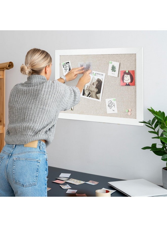 Board2by White Cork Board Bulletin Board with Linen, Wood Framed 30" x 20" Corkboard, Office Board for Wall Decor, Wall Mounted Pin Board Picture Board with 20 Pushpins for School, Home & Office - Image 2