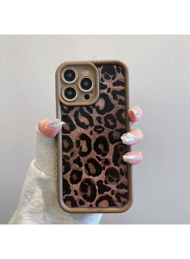 NIBEMINENT Lanyard Leopard Pattern Protective TPU Case Cover For iPhone 16, Brown Leopard Pattern