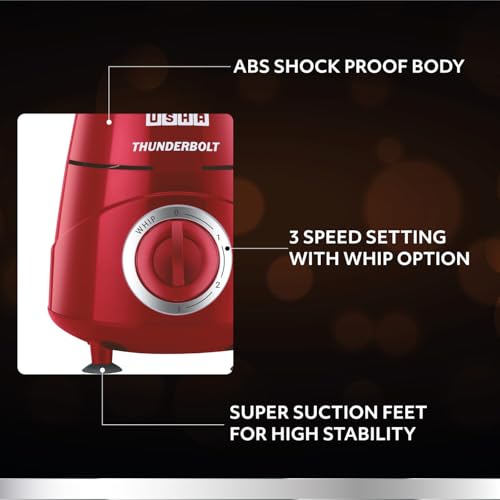 Usha خلاط USHA Thunderbolt بقدرة 800 واط مع محرك نحاسي و 3 أوعية وضمان محرك لمدة 5 سنوات (أحمر) - Image 4