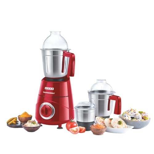 Usha خلاط USHA Thunderbolt بقدرة 800 واط مع محرك نحاسي و 3 أوعية وضمان محرك لمدة 5 سنوات (أحمر) - Image 1