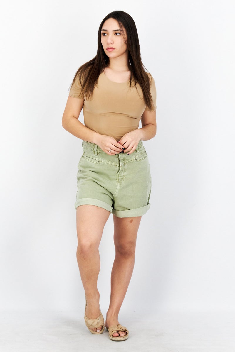 ESPRIT Women Washed Denim Shorts, Olive - Image 2