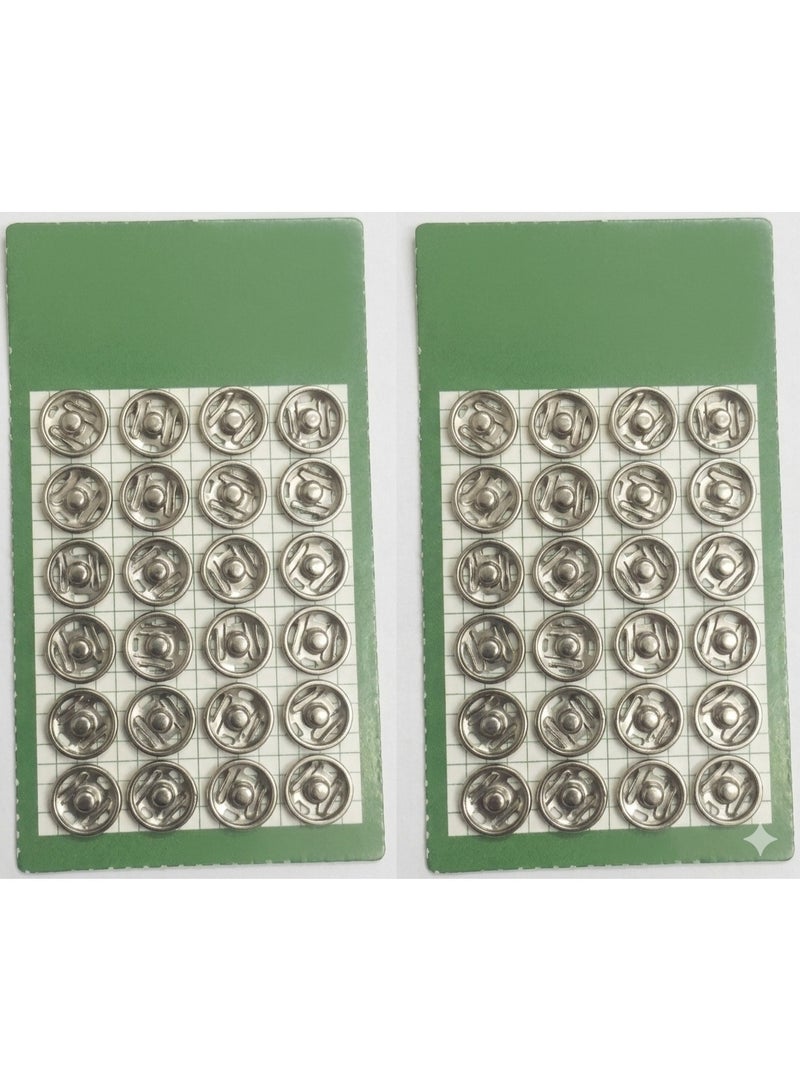 48 Piece Metal Press Stud Buttons, 8.5mm Silver Sew On Snap Fasteners