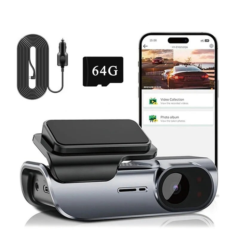 سجل قيادة بدقة HD 4K 3840 × 2160 بكسل - كاميرا WIFI - كاميرا تسجيل مركبي (Car DVR) - سجل فيديو - سجل قيادة، مع بطاقة ذاكرة سعة 64 جيجا بايت - Image 1