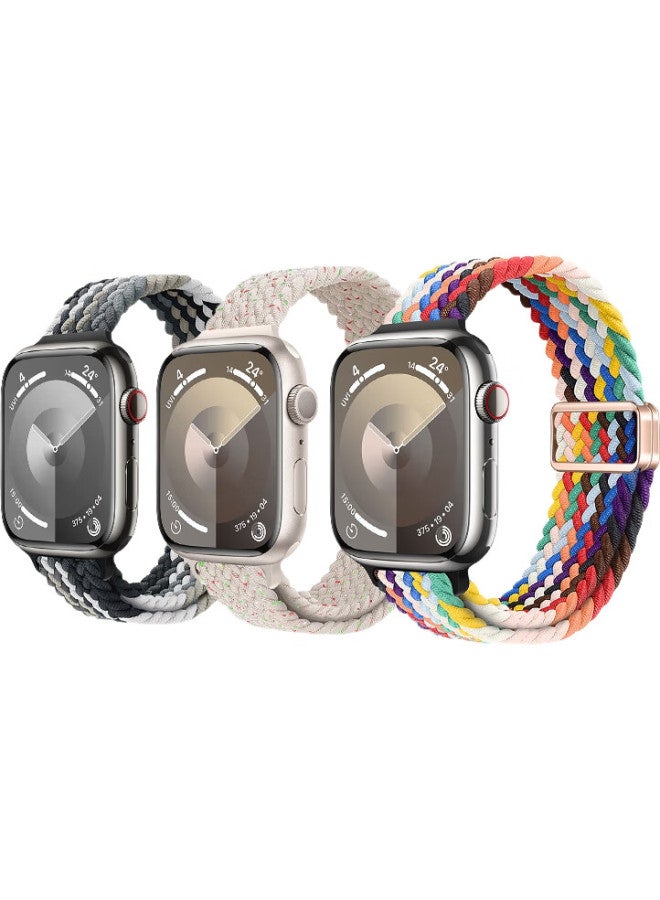 Bkayp Magnetic Woven Nylon Watch Band Compatible With Apple Watch S9/S8/Se/S7, Strong Elastic Strap [Rainbow Color] - Image 3