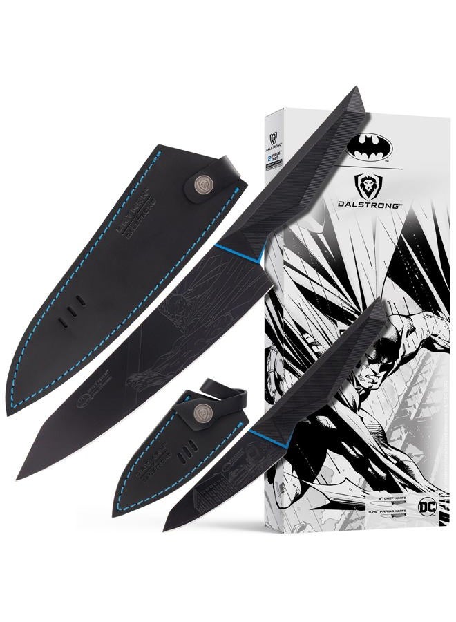 Dalstrong Knife Set-2pc-BATMAN™ DC Licensed SBS Edition-8" Chef Knife 3.75" Paring Knife-7Cr17MoV Steel-Black Titanium Kitchen Knife-DC Batman Set-G10 Handle-Sheath-Comic Figures - Image 1