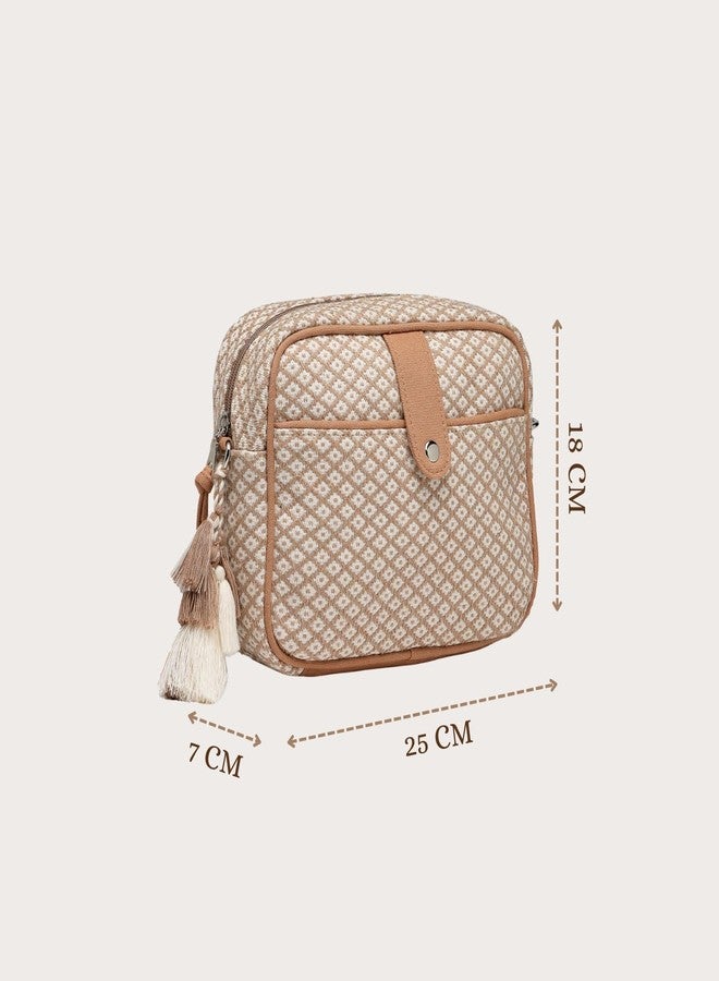 Anekaant Earth Edit Beige Jacquard Geometric Sling Bag - Image 5