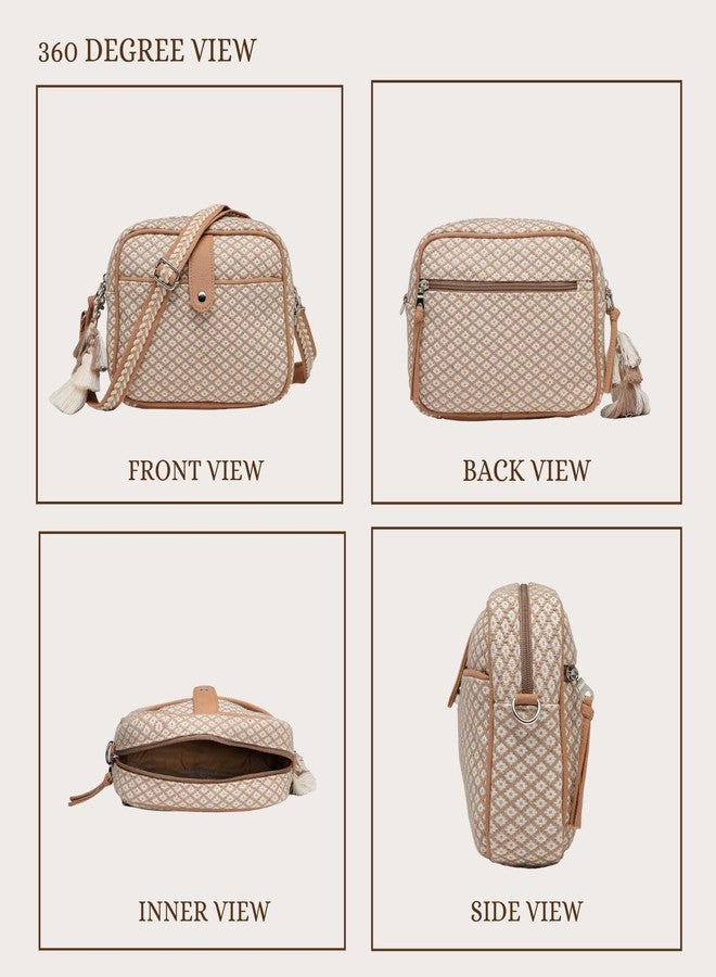 Anekaant Earth Edit Beige Jacquard Geometric Sling Bag - Image 4